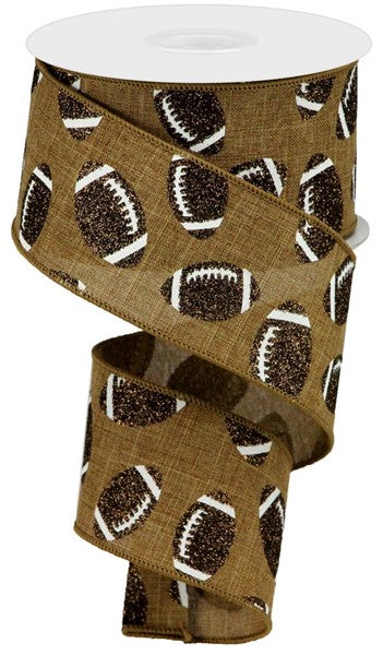 Glitter Football Wired Ribbon - 2.5" x 10yds