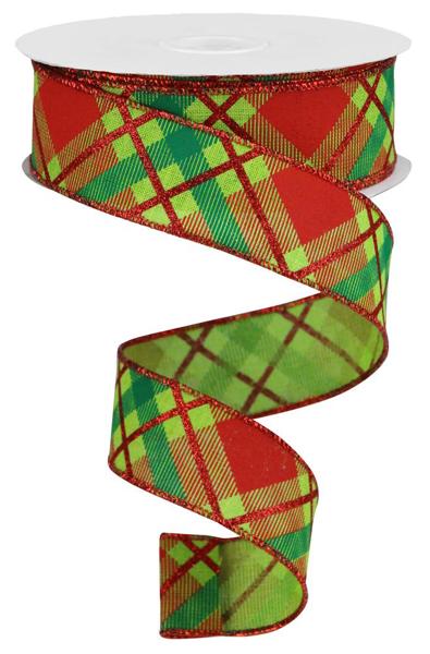 Red & Green Glitter Plaid Wired Ribbon - 1.5" x 10yds