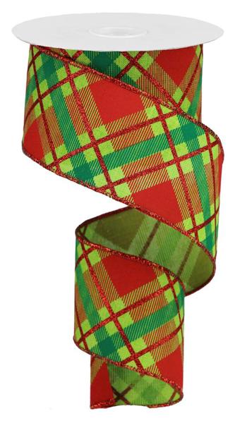 Red & Green Glitter Plaid Wired Ribbon - 2.5" x 10yds