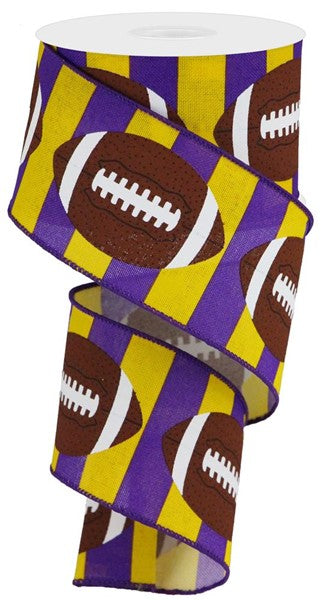 Yellow & Purple Football Wired Ribbon - 2.5"x10Yds