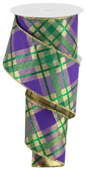 Glitter Plaid On Metallic Wired Ribbon - 2.5" x 10yds