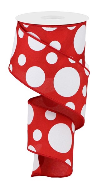 Red w/ White Polka Dots Wired Ribbon - 2.5" x 10yds