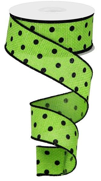 Lime w/ Black Micro Dots Wired Ribbon - 1.5 x 50yds