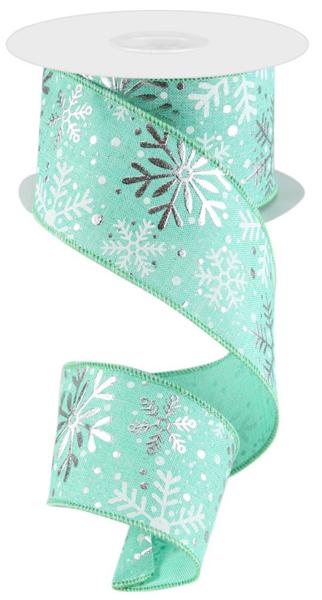 Teal Burlap w/ Silver Snowflakes Wired Ribbon - 2.5" x 10yds