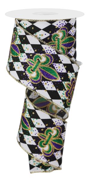 Fleur De Lis Harlequin Wired Ribbon - 2.5"x10Yds