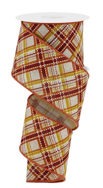 Fall Diagonal Dash Plaid Wired Ribbon - 2.5" x 10yds