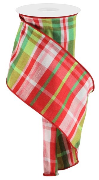 Watermelon Plaid Wired Ribbon - 4" x 100ft
