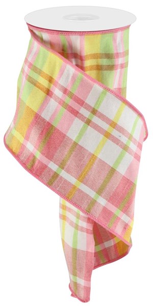 Spring Plaid Wired Ribbon, 4" x 100ft