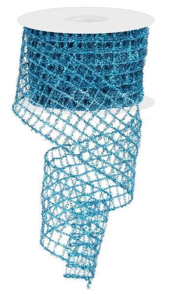 Tinsel Mesh Turquoise Wired Ribbon 2.75" X 10 Yds