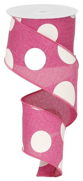 Pink Polka Dot Wired Ribbon - 2.5" x 50yds