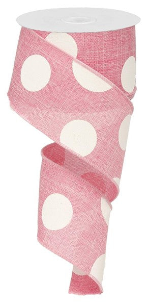 Light Pink Polka Dot Wired Ribbon - 2.5" x 50yds