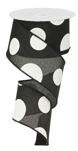 Black & White Large Multi Dot Wired Ribbon - 2.5" x 50yds