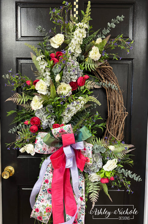 *READY to SHIP* - Raspberry Blossom Garden Wreath