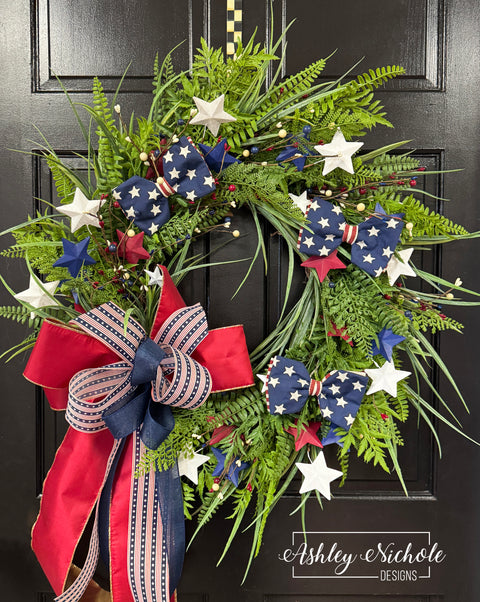 Rustic Country Stars & Bows Wreath