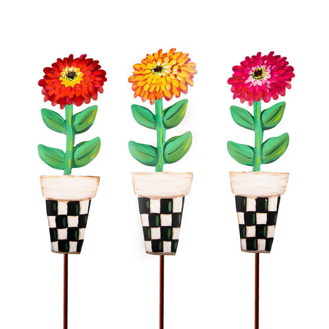 Elegant Zinnia Pots Metal Stakes - Choose from 3 colors