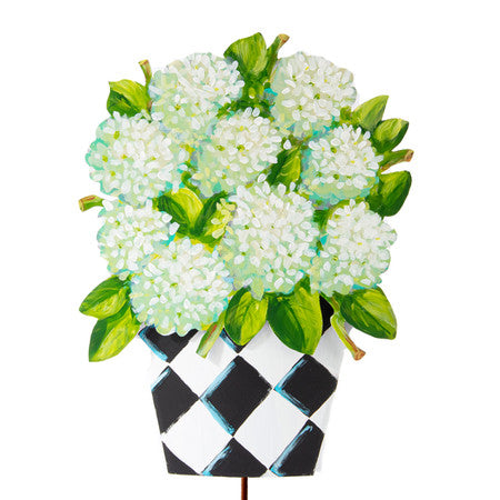 Elegant Pot Of Hydrangeas Metal Stake