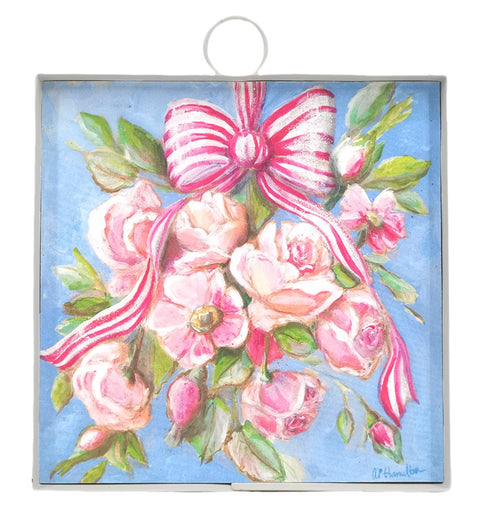 Mini Art Pink Roses & Ribbons Print Charm