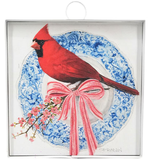 Mini Art Blue Plate Cardinal Print Charm