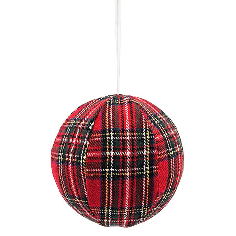 Hanging Ball Cloth Ornament - Red & Green Tartan