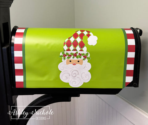 Santa - Holly Jolly Harlequin (RED) - Magnetic Vinyl Mailbox Cover
