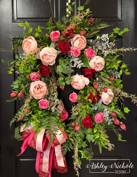 Southern Pink & Velvet Blooms Oval Wreath