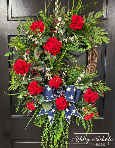 Stars & Geraniums Patriotic Wreath