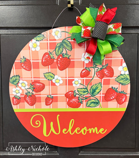 Strawberry Patch Welcome Plaque Door Hanger (UV PRINTED Only)
