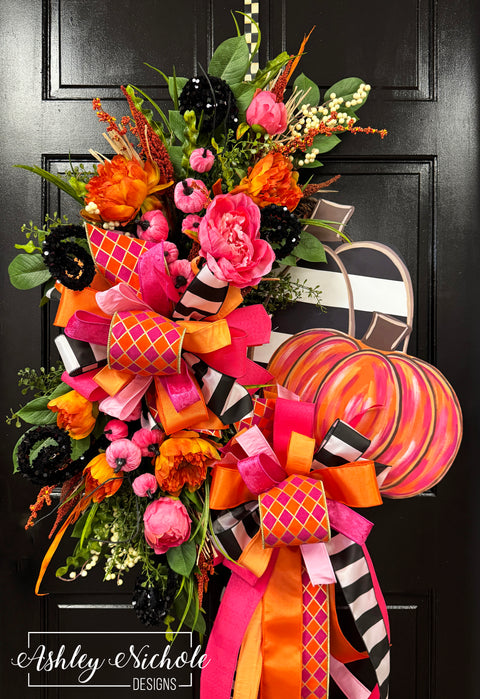 Sweet & Sassy Pink Pumpkin Wreath (OVERSIZED)