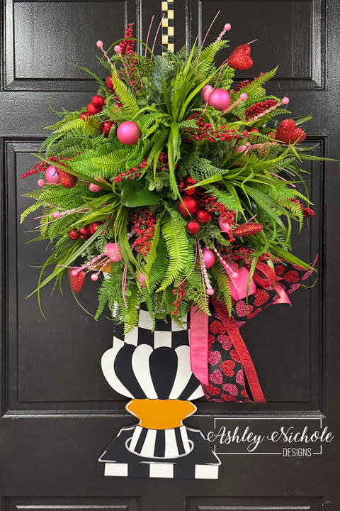 **Valentine Mix - Black & White Urn - Topiary Door Hanger**