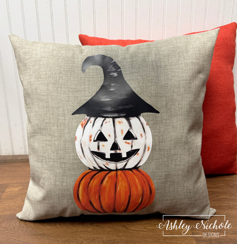 Custom Pillow - Vintage Jack O' Lantern on Beechwood Tan Outsdoor Fabric