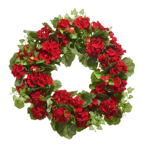 24" Geranium & Kalanchoe Wreath - Red