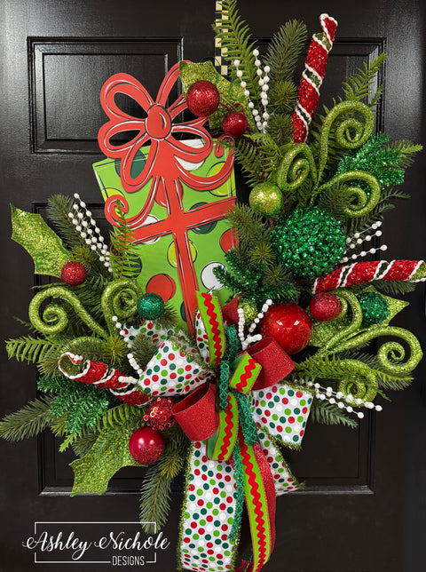 Whimsical Christmas Gift Box Wreath