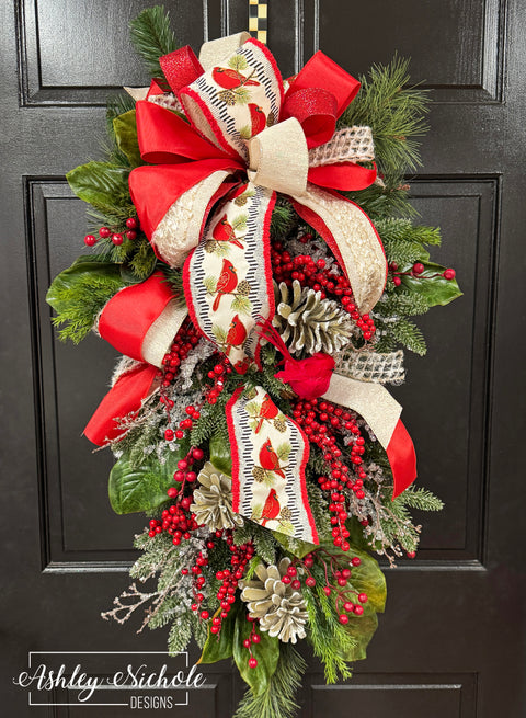 Winter Cardinal Teardrop Swag