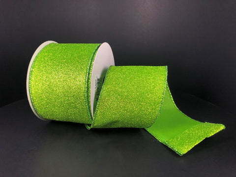 Lime All Flat Glitter Wired Ribbon - 2.5"x10yds