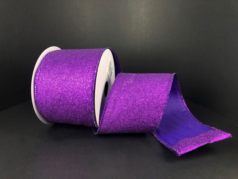 Purple All Flat Glitter Wired Ribbon - 2.5" x 10yds