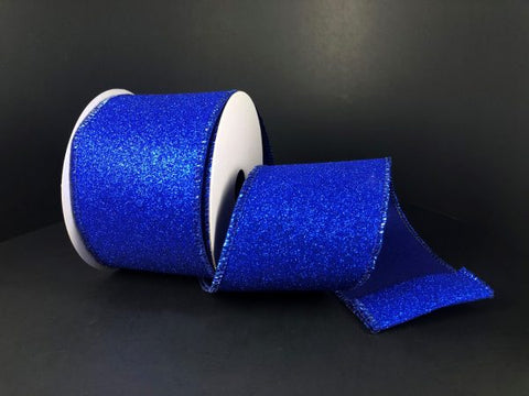Royal Blue All Flat Glitter Wired Ribbon - 2.5" x 10yds