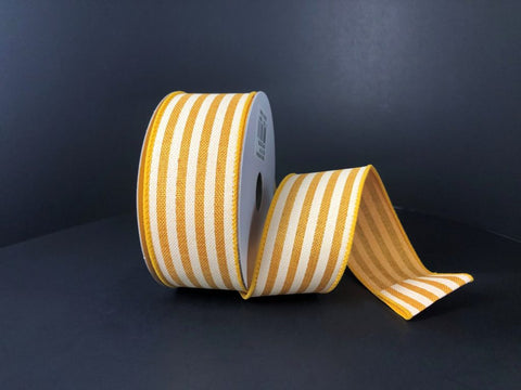 Sunflower Yellow & Ivory Cabana Striped Wired Ribbon - 1.5" x 10yds