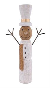 23"H x 11.5"L Mango Wood Balli Snowman - White/Natural/Gold