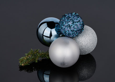 60mm - 80mm Sequin & Glitter Ball Cluster x4 - Smoke Blue & Silver