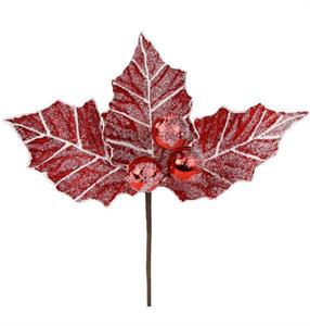 13" Holly Leaf Cluster on 20" Stem - Red & White
