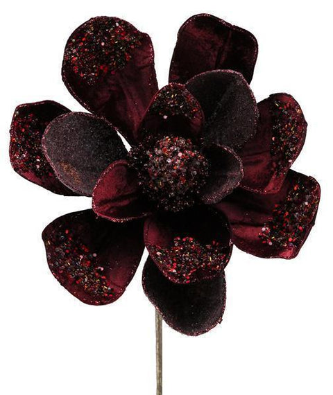 19" Velvet & Micro Bead Magnolia - Burgundy