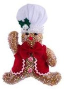 9" Icy Gingerbread Chef Ornament - Brown/Green/White/Red - One Arm Up