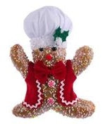 9" Icy Gingerbread Chef Ornament - Brown/Green/White/Red - Both Arms Up