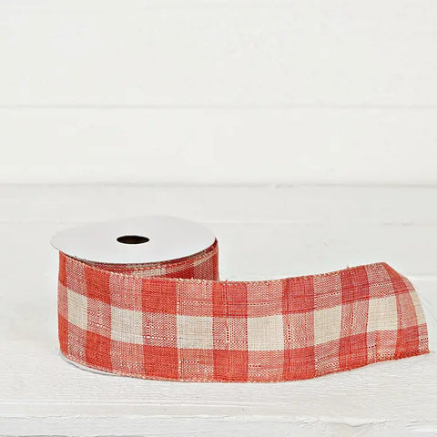Orange & Cream Gingham Wired Ribbon - 2.5" x 10yds