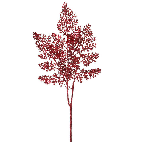 24" Sequin Fern Spray - Red