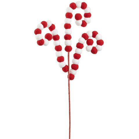 24" Pompon Candy Cane Spray Red White