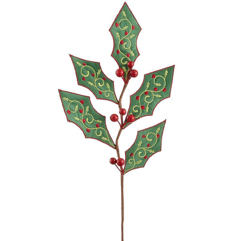 26.5" Holly Spray With Berry - Green & Red
