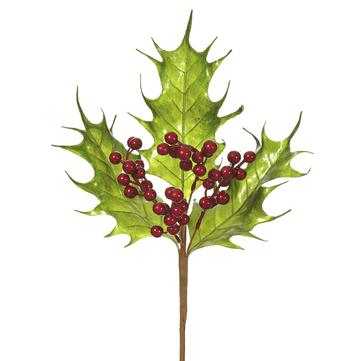 16" Metallic Holly Pick With Berries - Green & Red