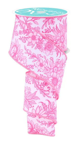 Hot Pink Chino Florals Wired Ribbon - 2.5" x 10yds