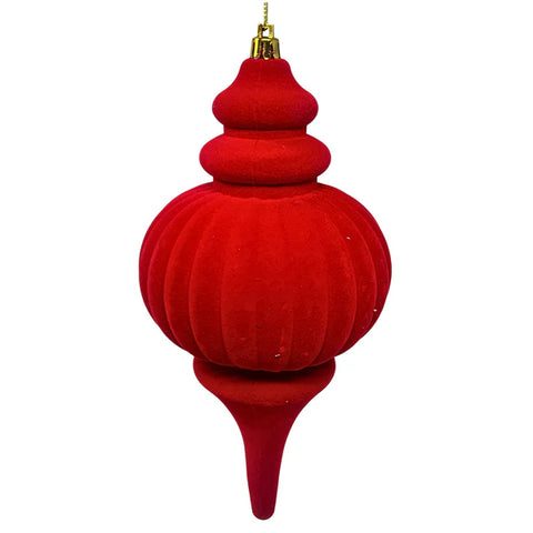 10" Flocked Finial Ornament - Plastic - Cherry Red